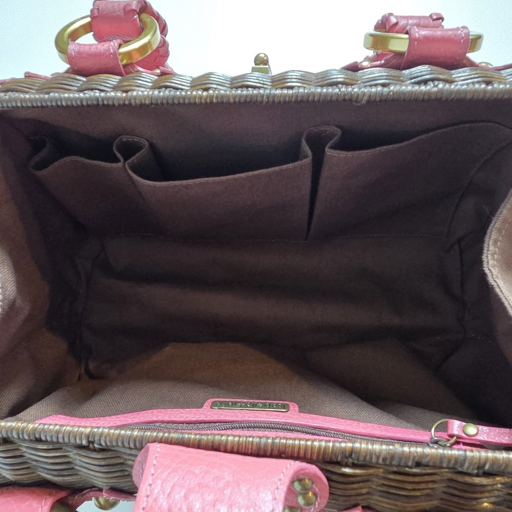 VTG Isabella Fiore Pink Leather Wicker Satchel Studded Trim Boho Handbag Rare - Picture 9 of 16